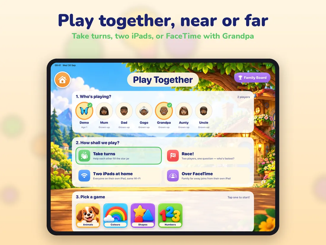 The Play Together screen for playing with family